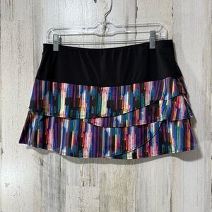 Lucky in Love Black and Multicolor Scalloped Tiered Mini Skort Skirt